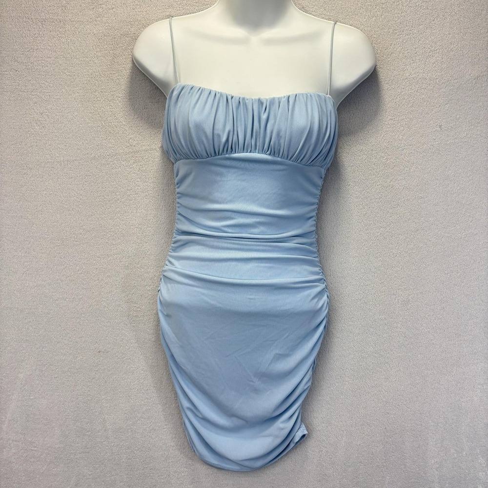 Hello Molly Babydoll Mesh‎ Bodycon Dress Small 4 Blue Mini Cocktail Party Ruched